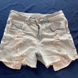 Girls Justice Distressed Lace Denim Jean Shorts mini mom shorts Size 10 Youth